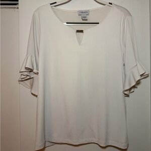 Carmen Marc Valvo Cream Ruffle Sleeve Blouse